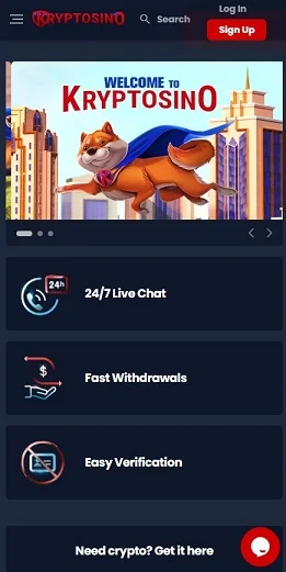 Mobilná verzia Kryptosino casino